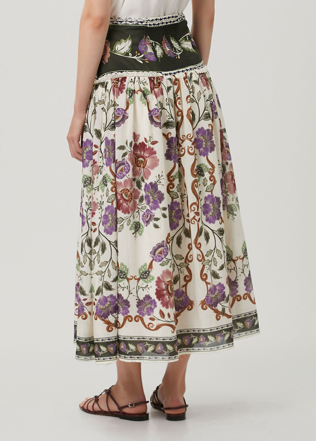 Farm Rio Rococo Flowers Renkli Midi Etek görsel 4