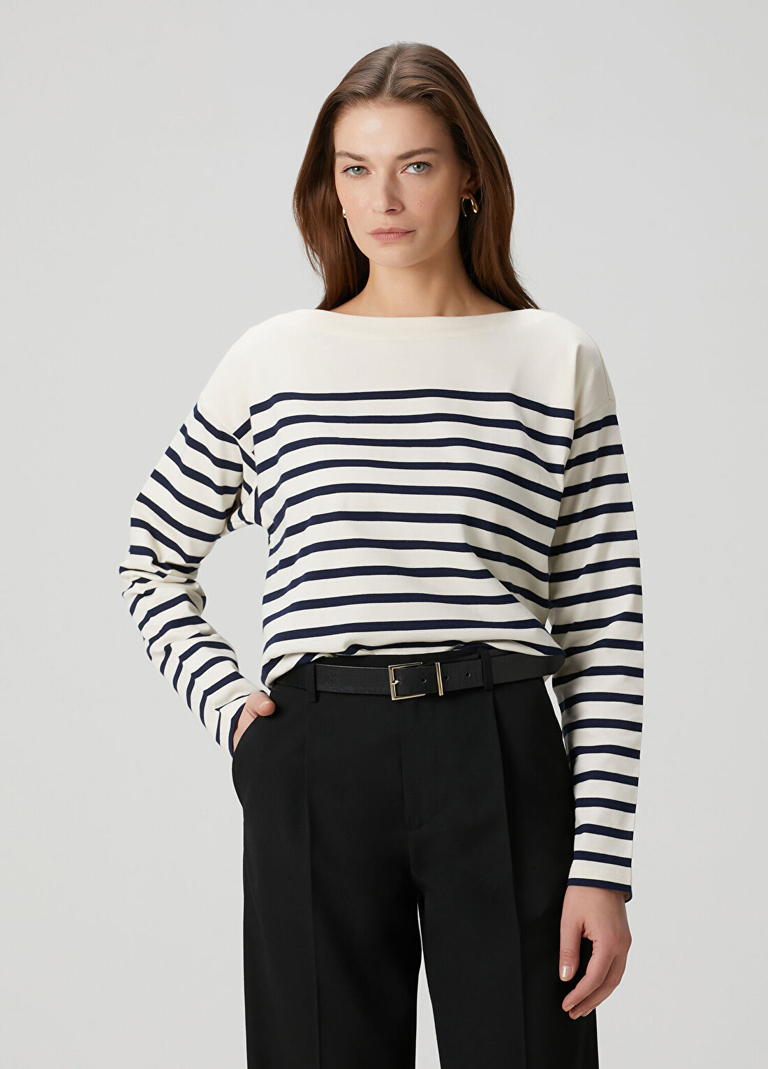 Lauren Ralph Lauren Krem Lacivert Çizgili Triko