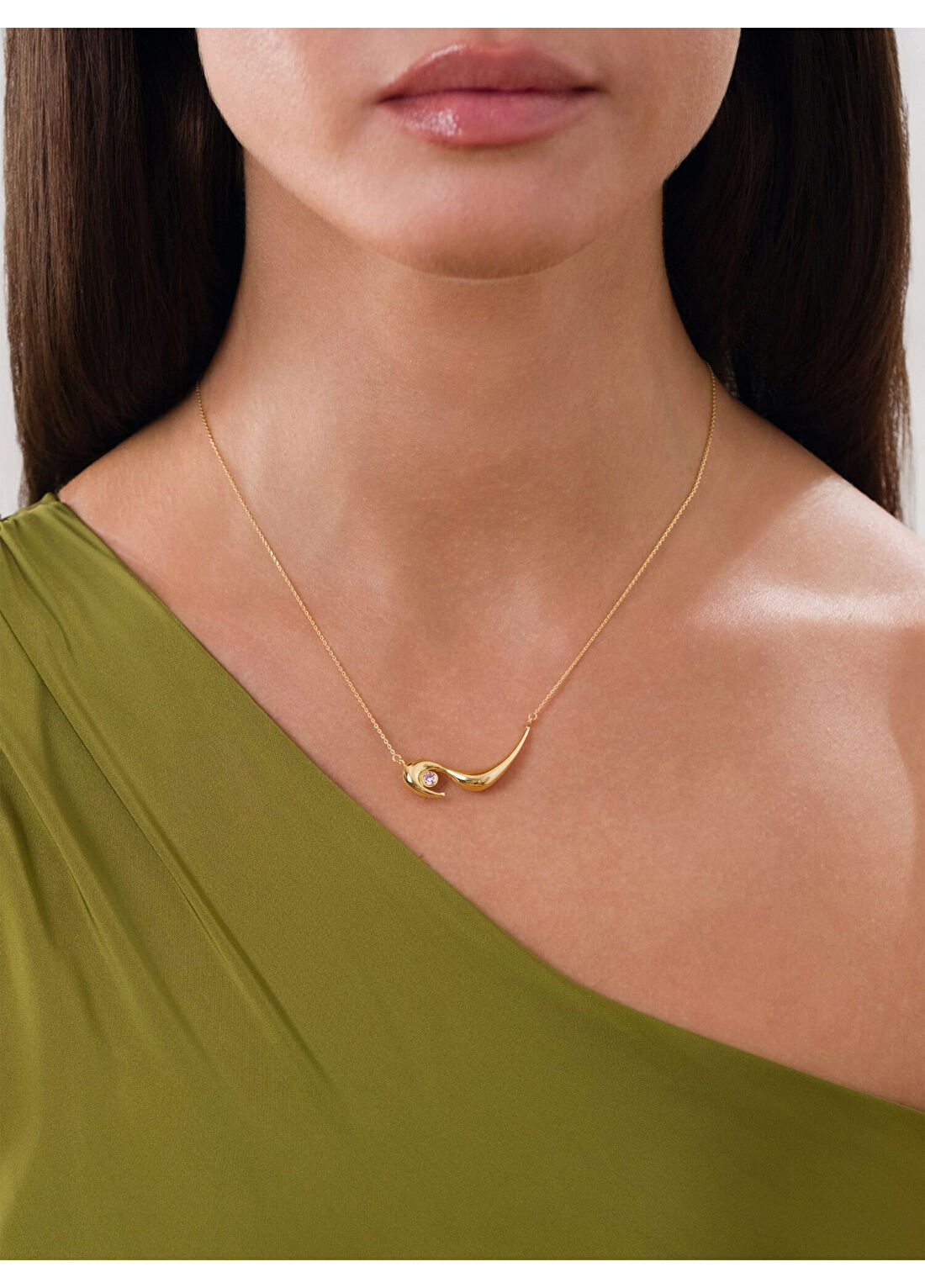Orena Jewelry Pink Quartz Swan 14 Ayar Altın Kadın Kolye görsel 3