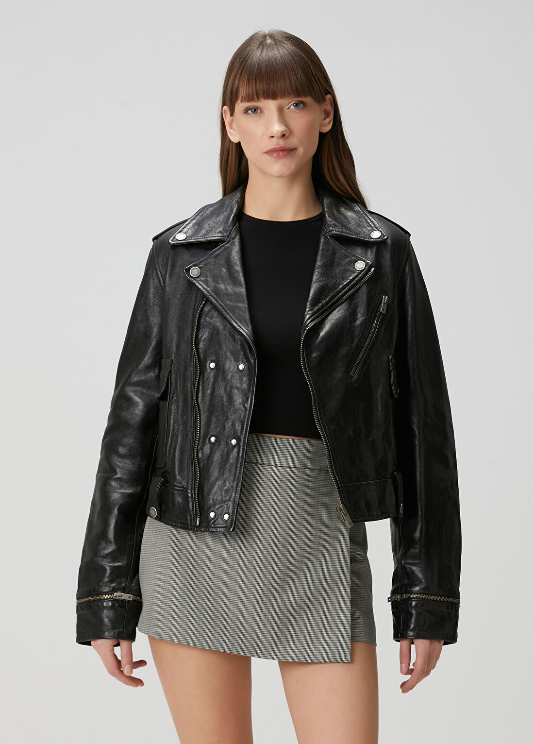 Golden Goose Siyah Deri Biker Ceket