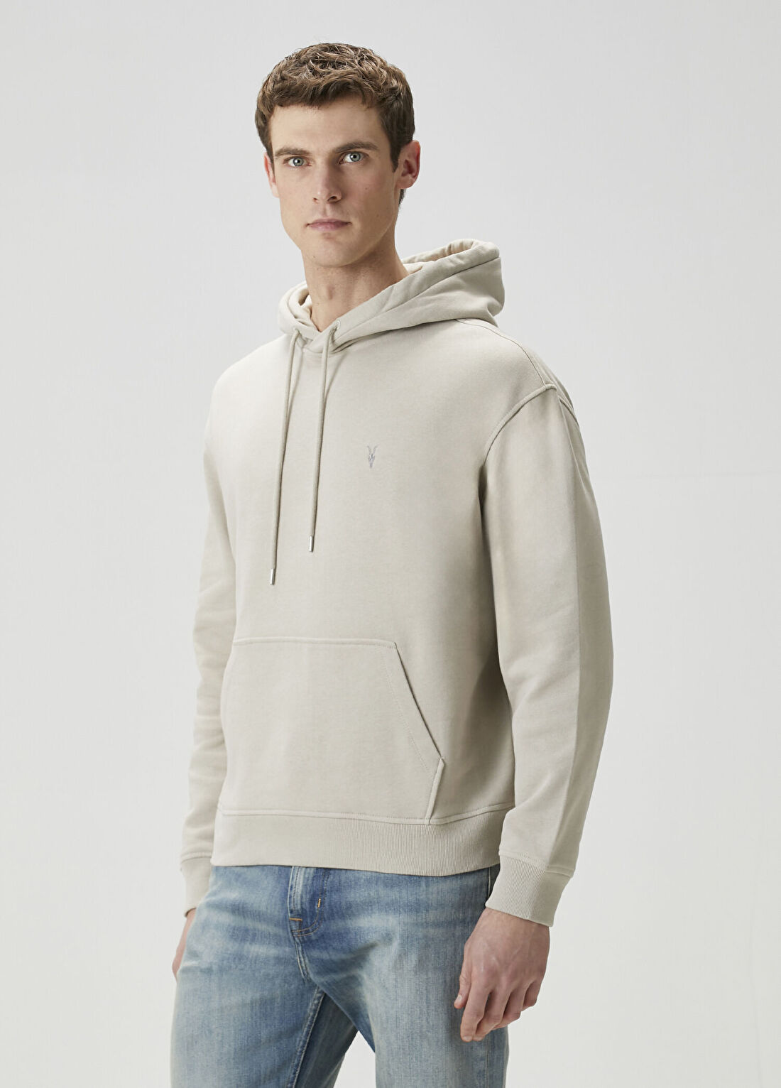 AllSaints Asher Krem Kapüşonlu Sweatshirt görsel 3