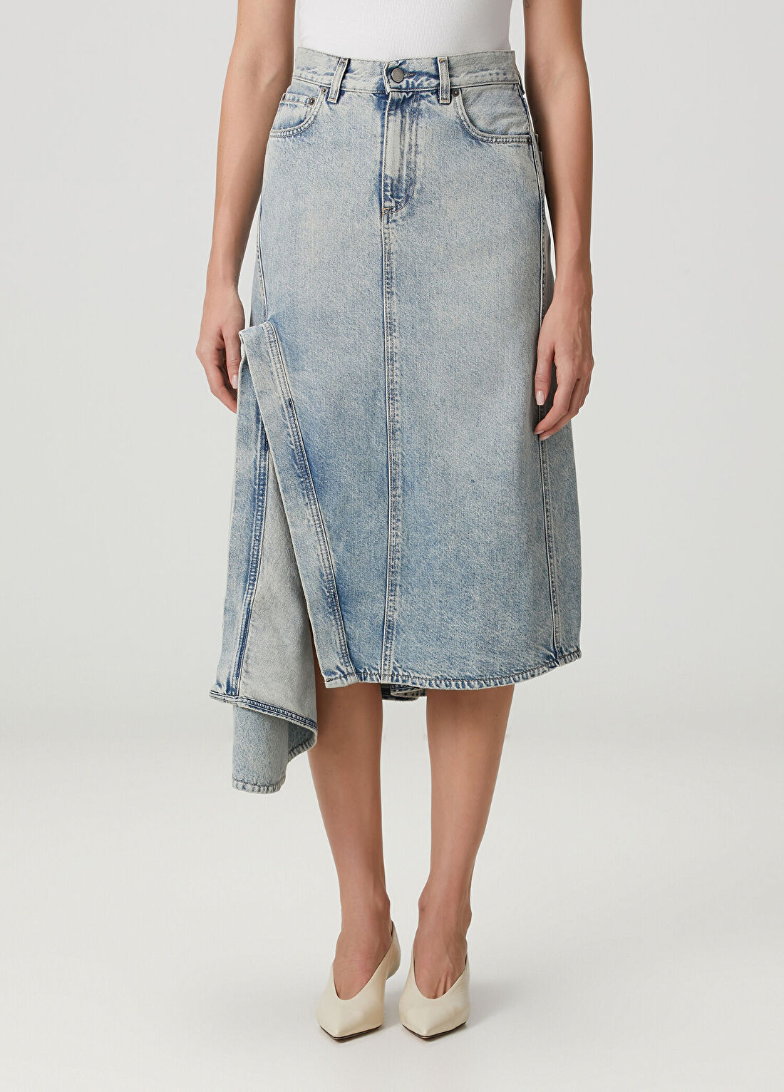 Haikure Ann Mavi Midi Denim Etek görsel 2