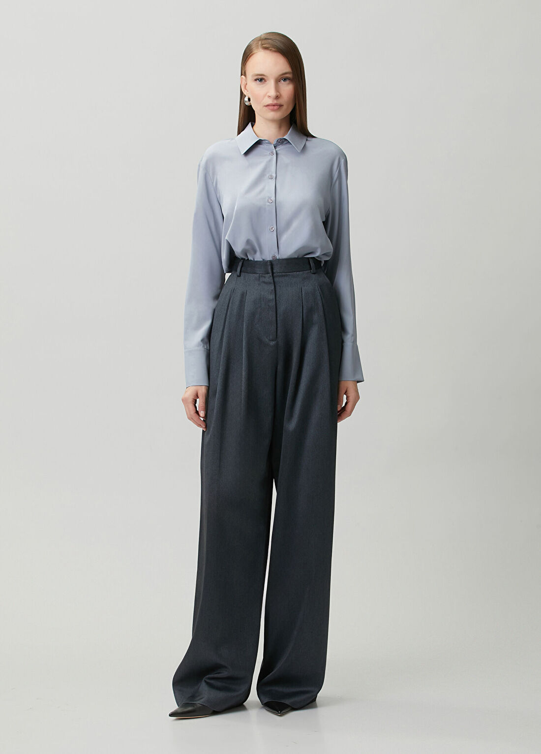 Aya Muse Gri Mavi Wide Leg Pantolon