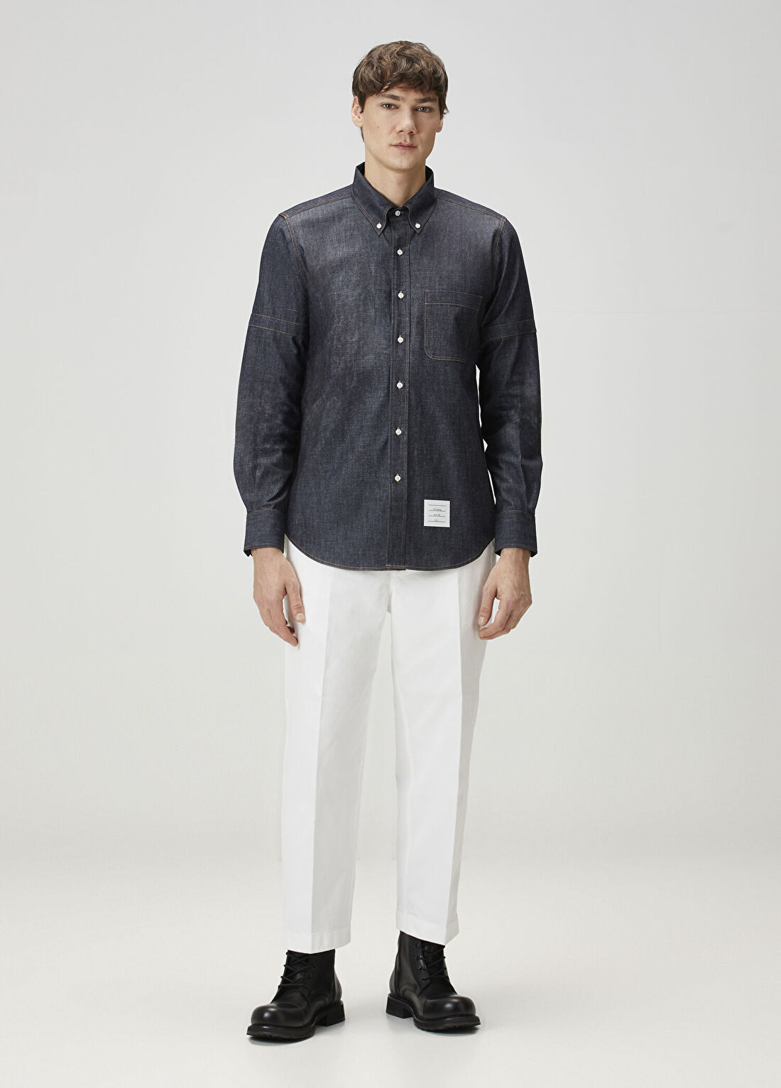 Thom Browne Lacivert Kontrast Dikişli Denim Gömlek görsel 2