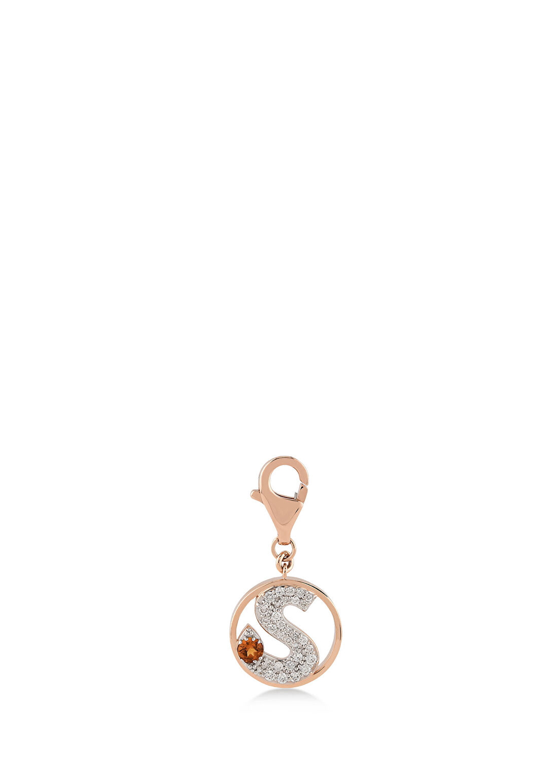 Meri Krutzo Mini “S” Harfli Charm Pırlanta Sitrin Taşlı 14 Ayar Pembe Altın