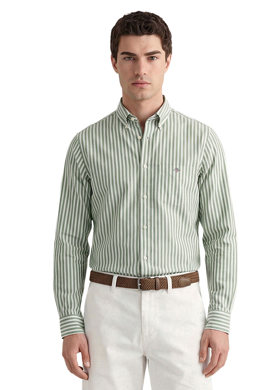 Gant Yeşil Çizgili Regular Fit Uzun Kollu Erkek Gömlek