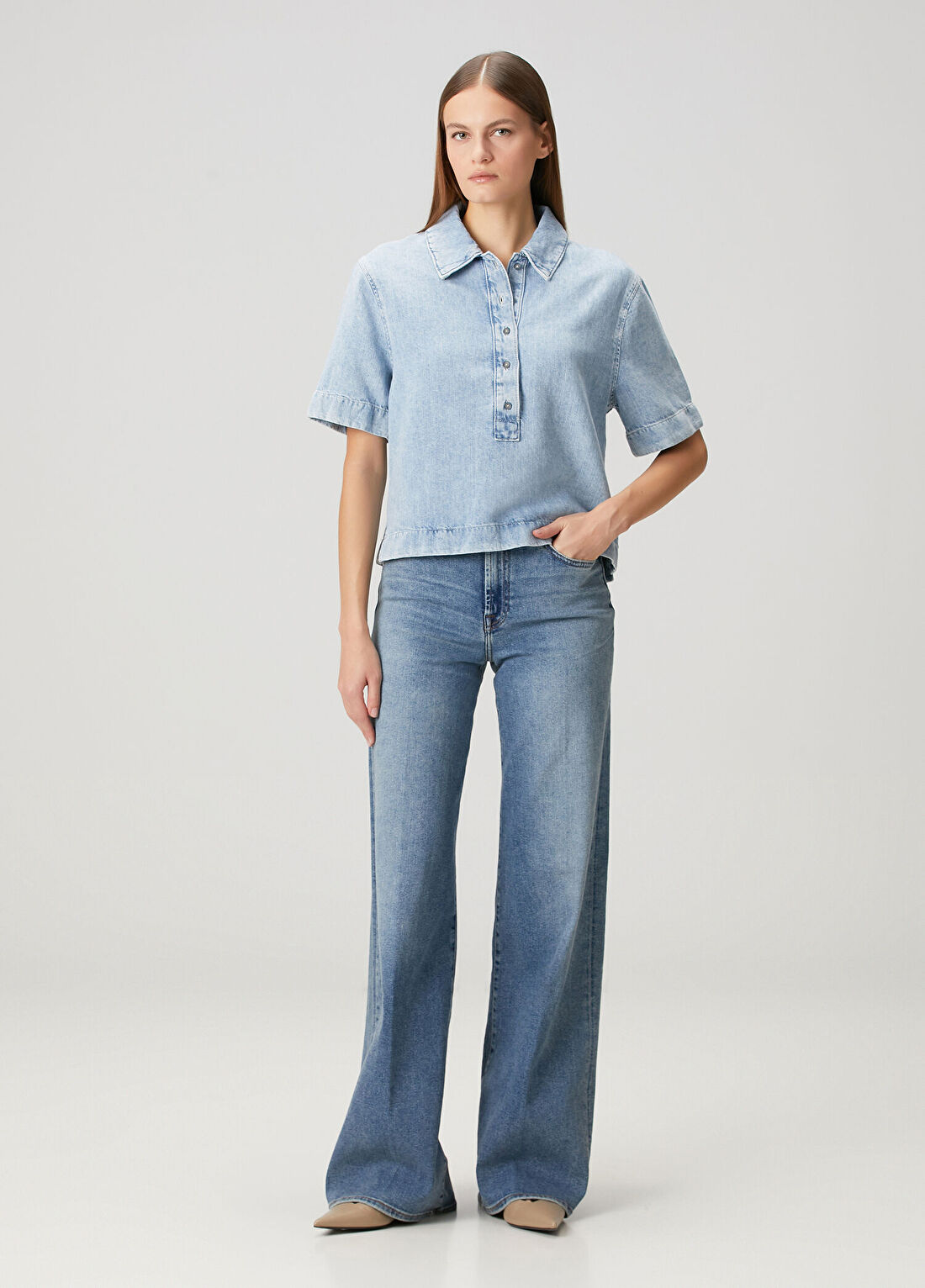 7 For All Mankind Lotta Mavi Wide Leg Jean Pantolon