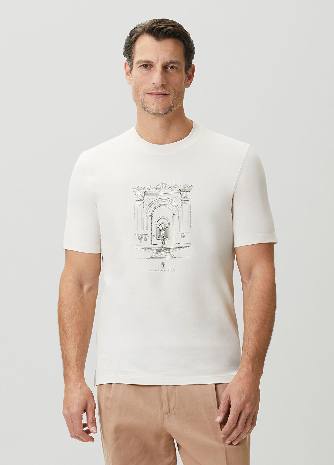 Brunello Cucinelli Beyaz Logo Baskılı T-shirt