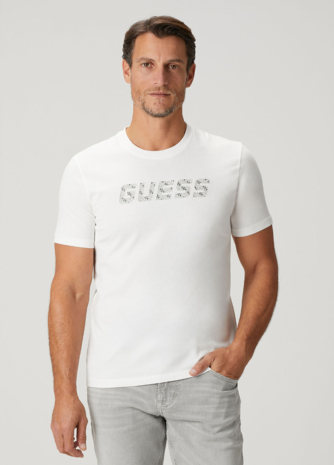 Guess Regular Fit Maska Beyaz T-shirt
