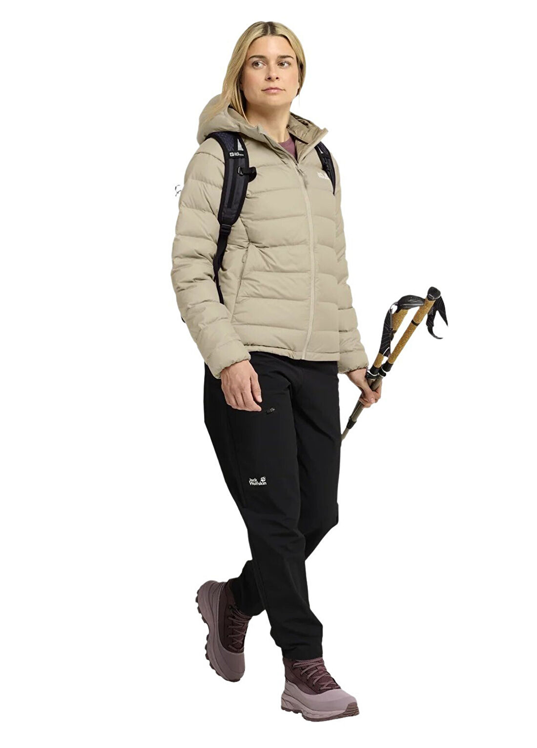 Jack Wolfskin Wild Pass Down Hoody RDS Bej Kadın Outdoor Mont görsel 4