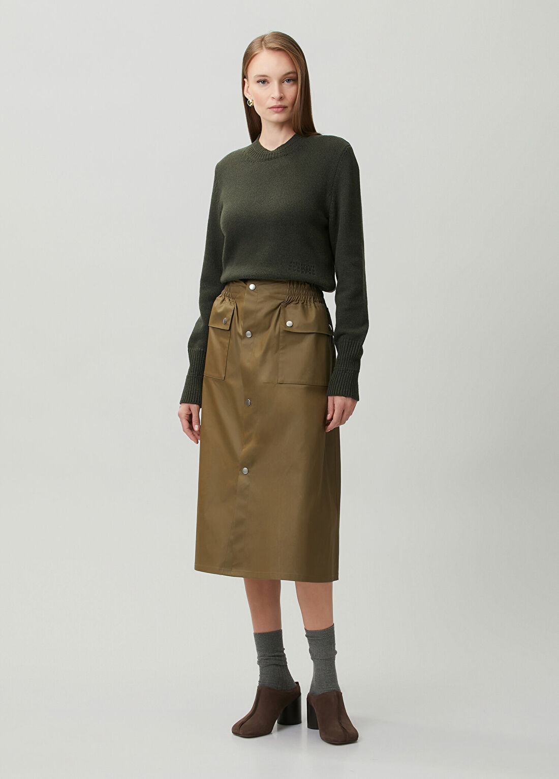 MM6 Maison Margiela Haki Midi Etek