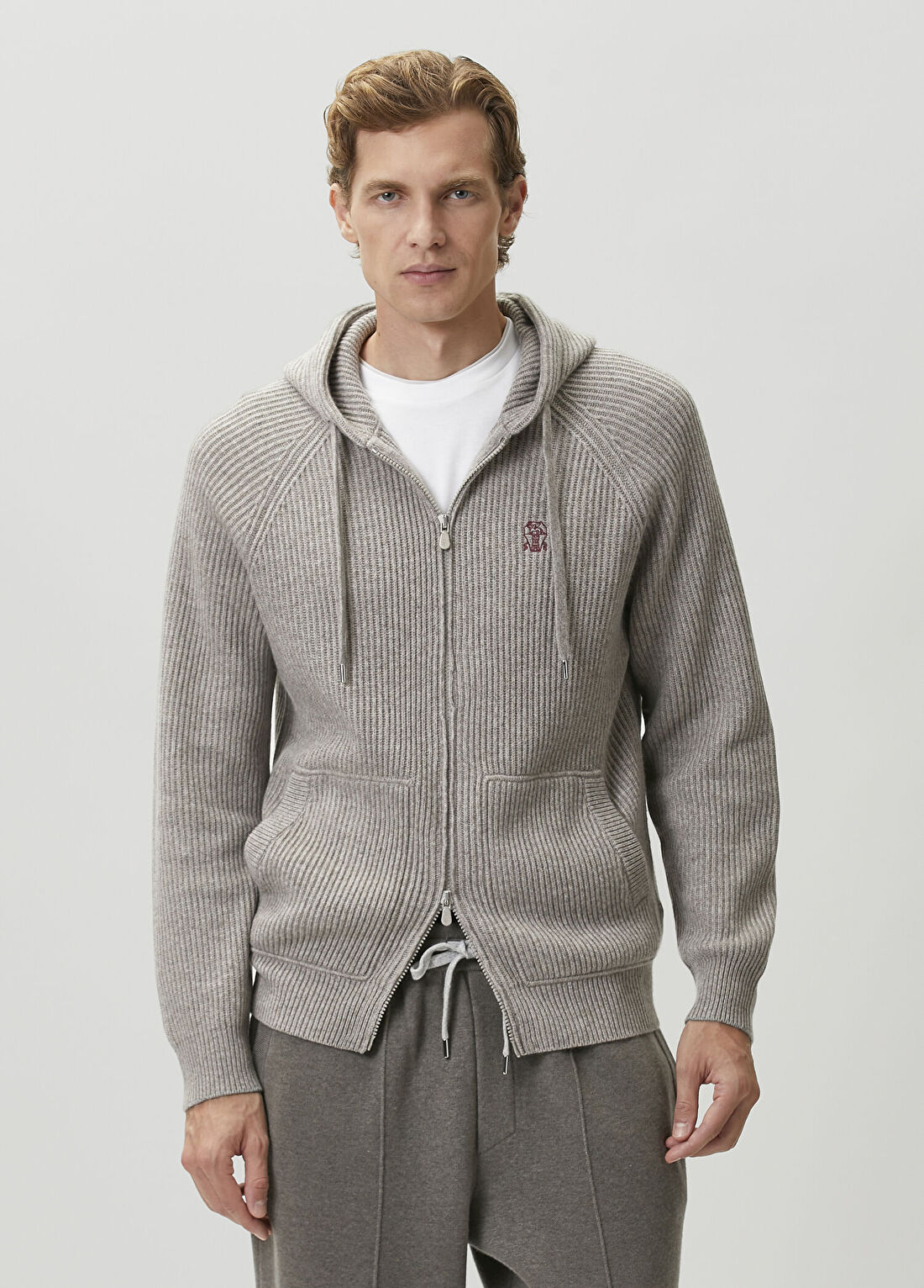 Brunello Cucinelli Vizon Kapüşonlu Kaşmir Sweatshirt