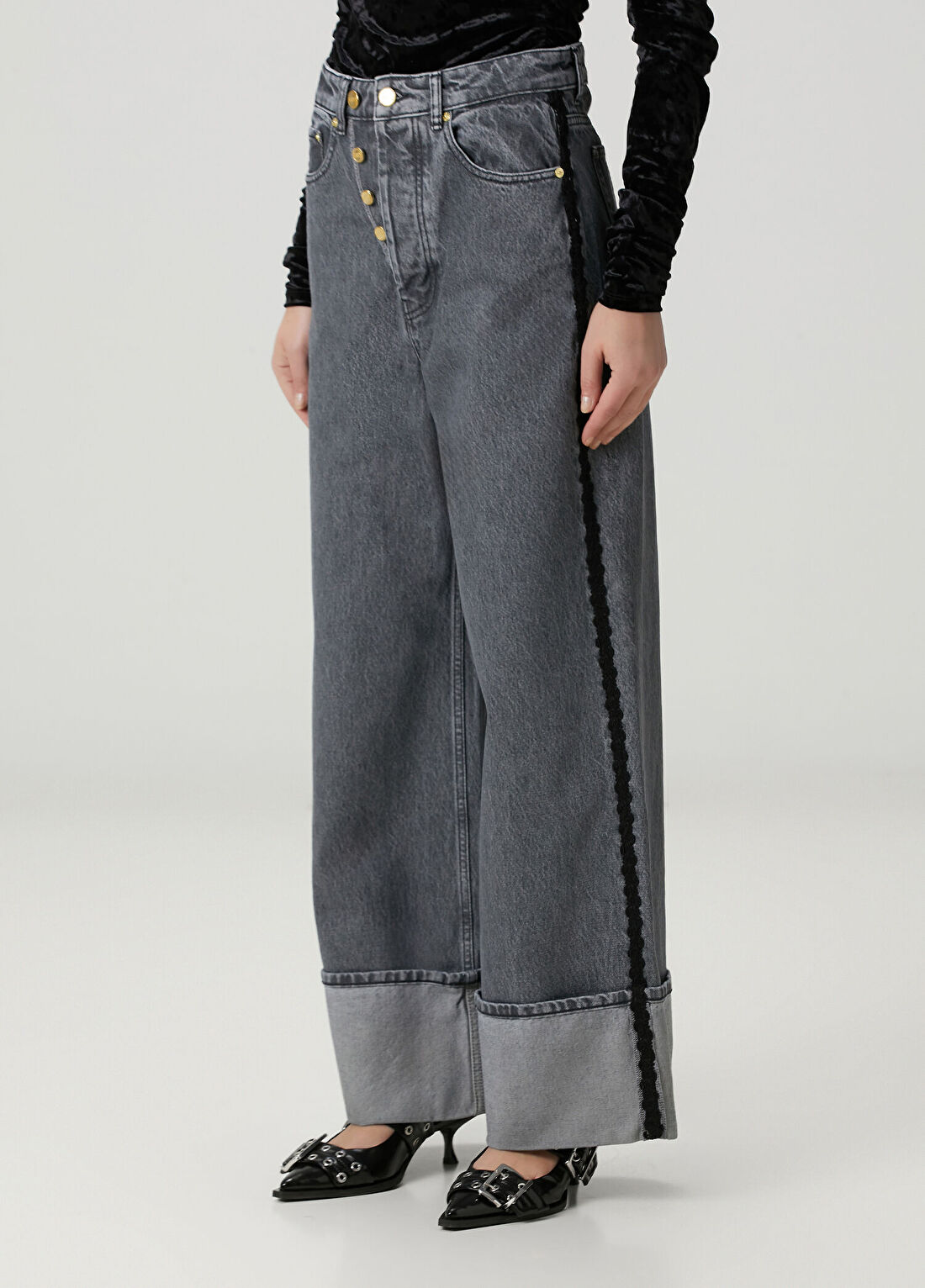 Ganni Slate Baggy Gri Jean Pantolon görsel 2