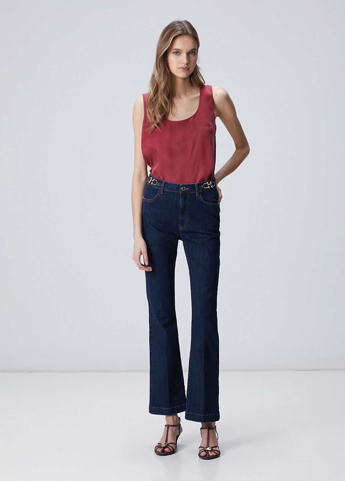 Network İndigo Aksesuarlı Flare Kalıp Denim Pantolon