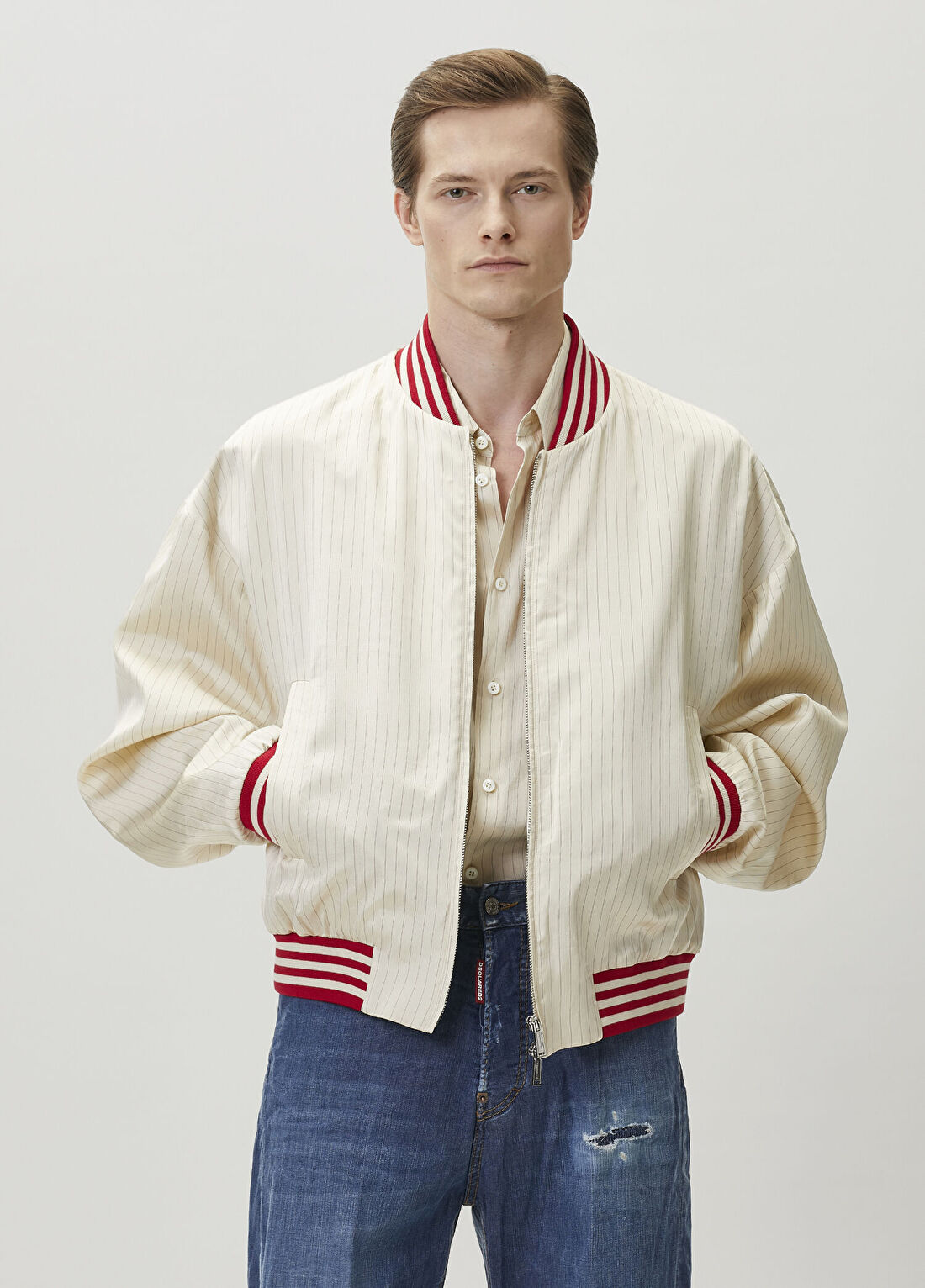 Dsquared2 Bej Çizgi Desenli Bomber Ceket
