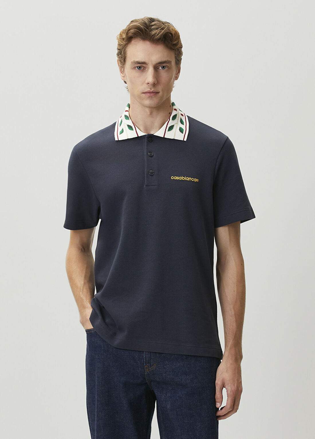 Casablanca Lacivert Polo Yaka T-shirt