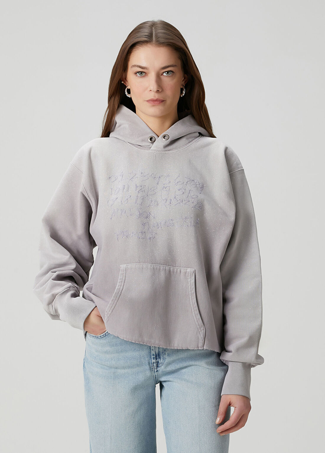 Maison Margiela Gri Kapüşonlu Nakışlı Sweatshirt