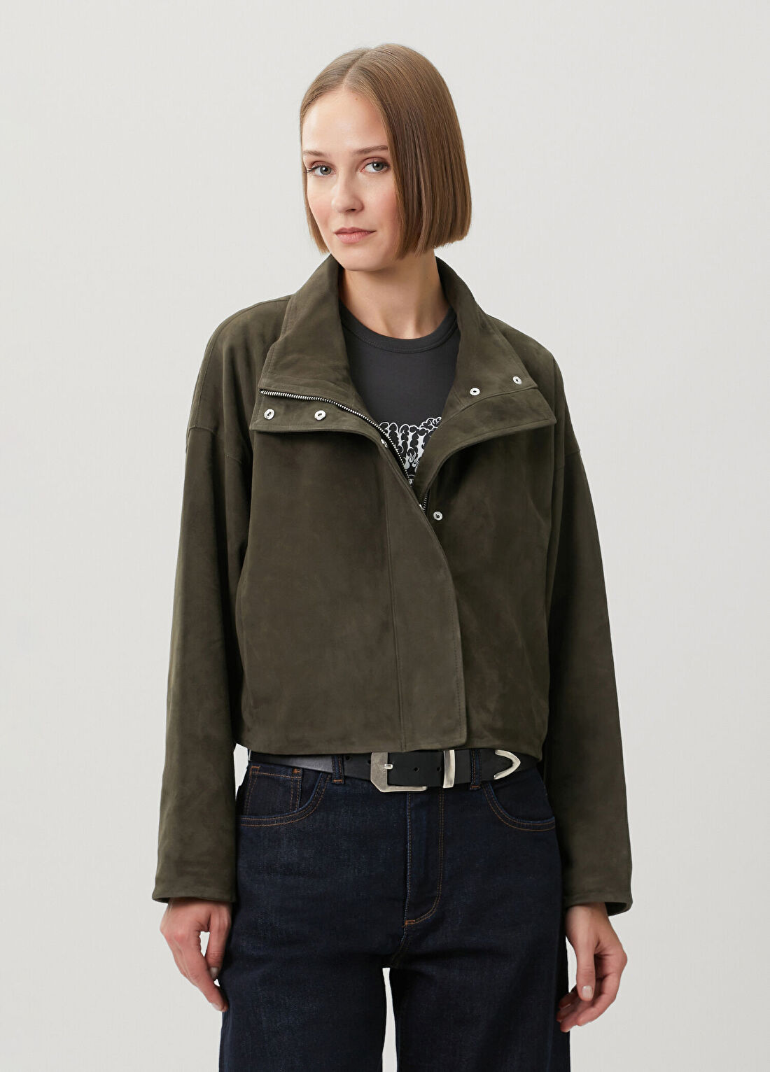 AllSaints Ryder Koyu Haki Süet Ceket görsel 3