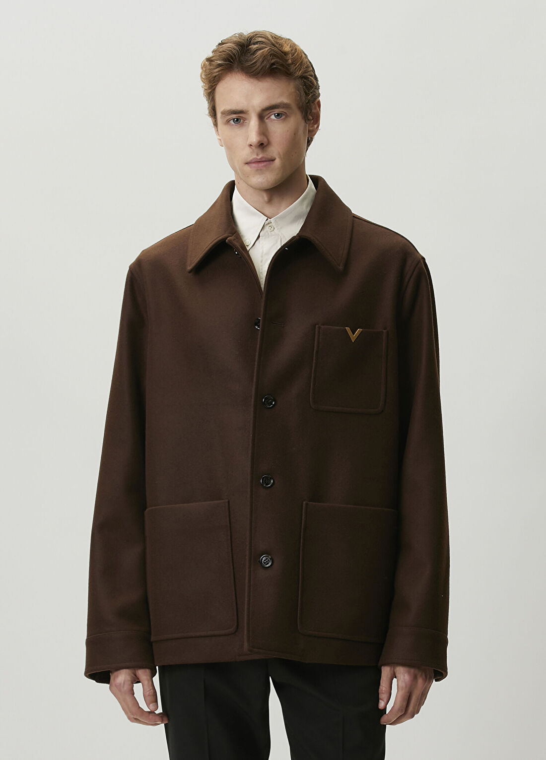 Valentino Kahverengi Logo Detaylı Yün Ceket