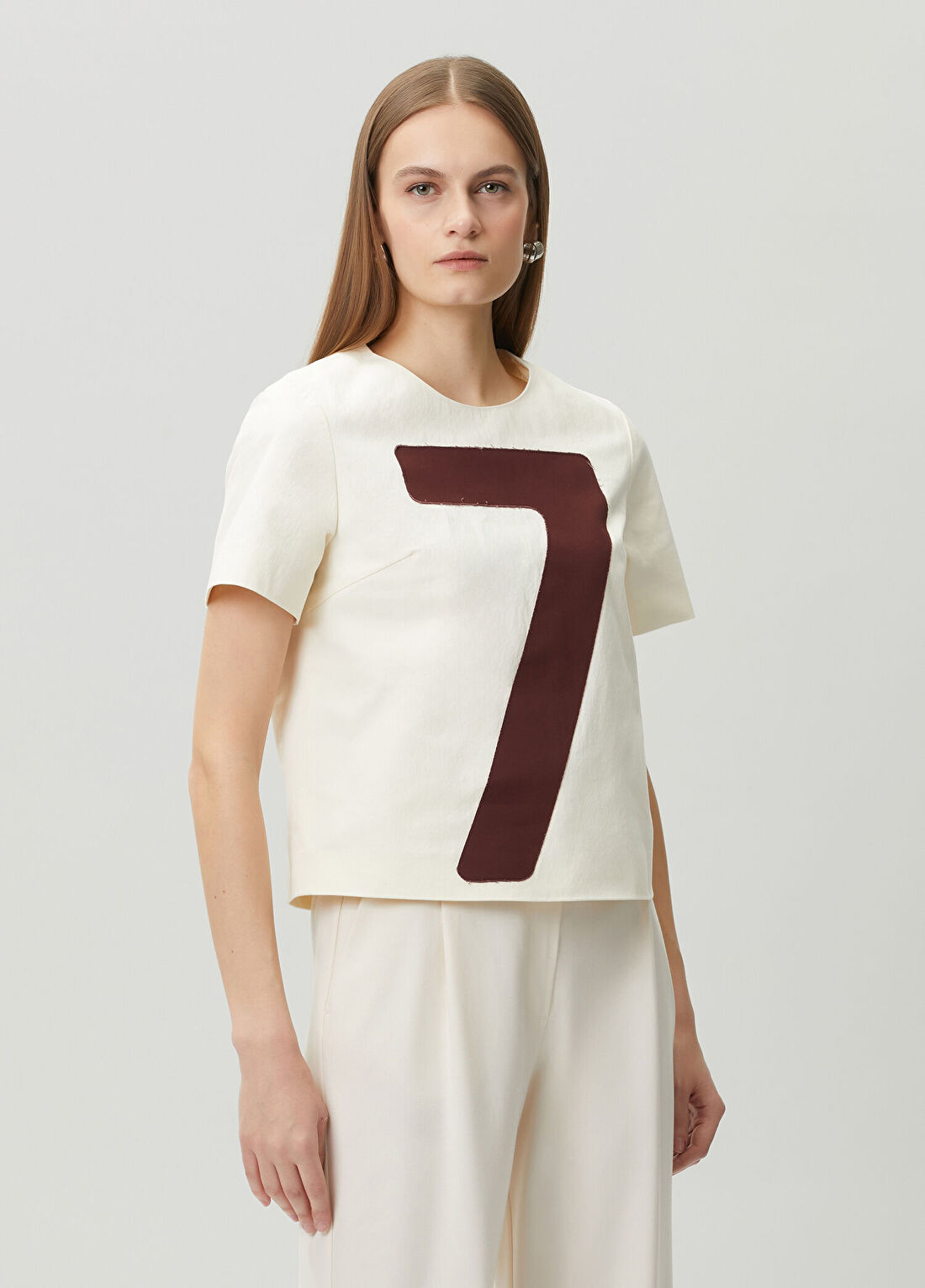 Mithridate Number Kırık Beyaz Dokuma T-shirt görsel 3