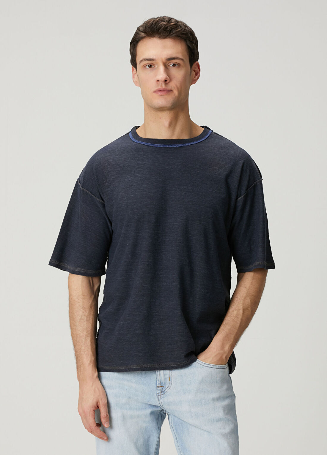 Maison Margiela Lacivert Kontrast Dikişli T-shirt