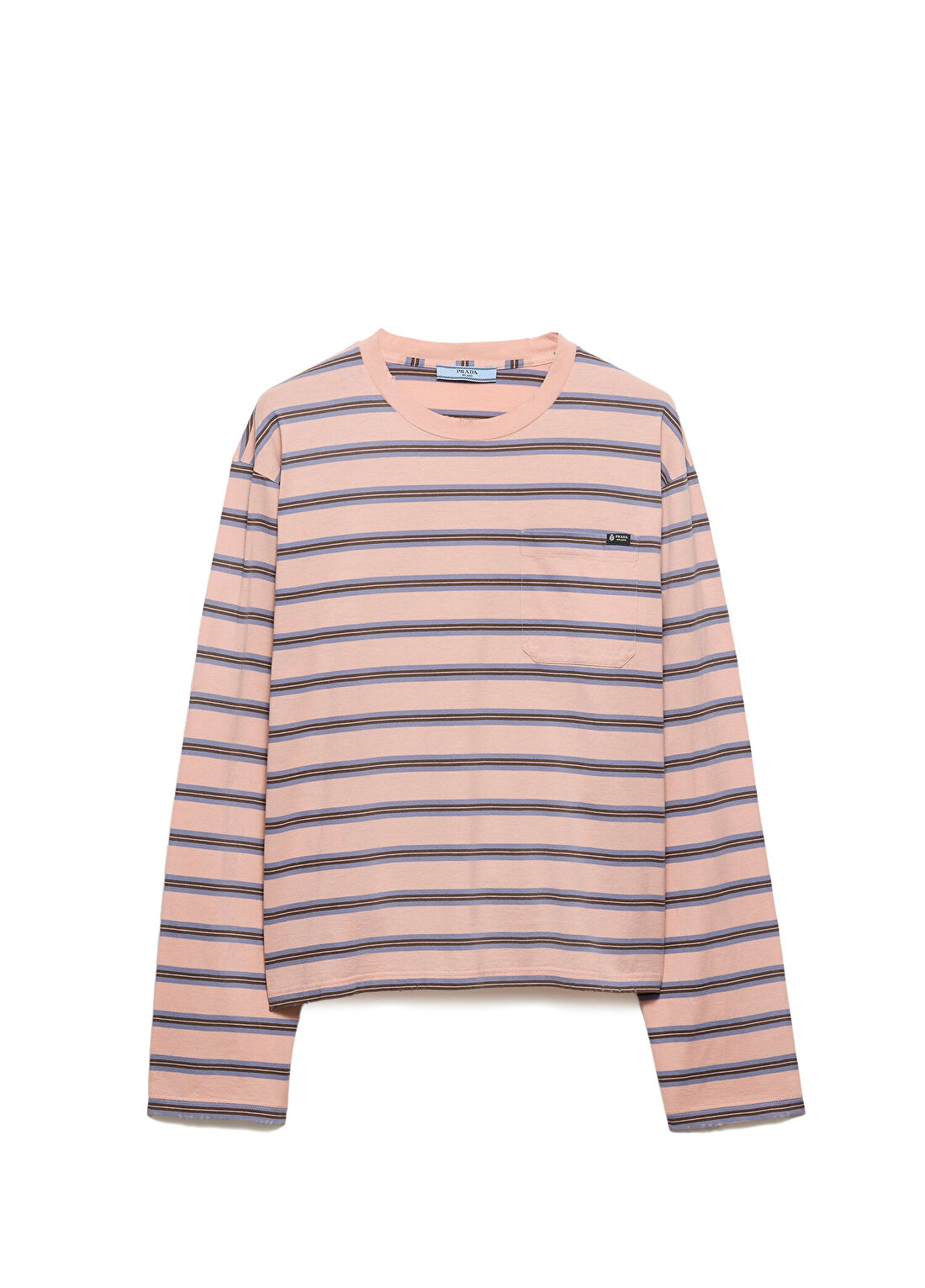 Prada Çizgili Pembe Jarse Oversize Uzun Kollu Kadın T-shirt