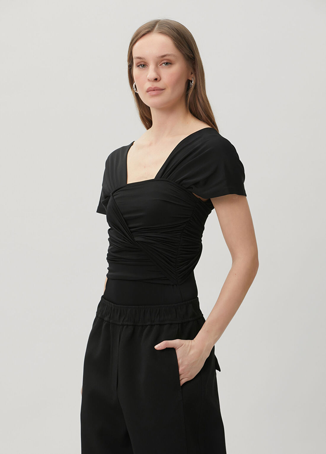 Ganni Siyah Drapeli Body