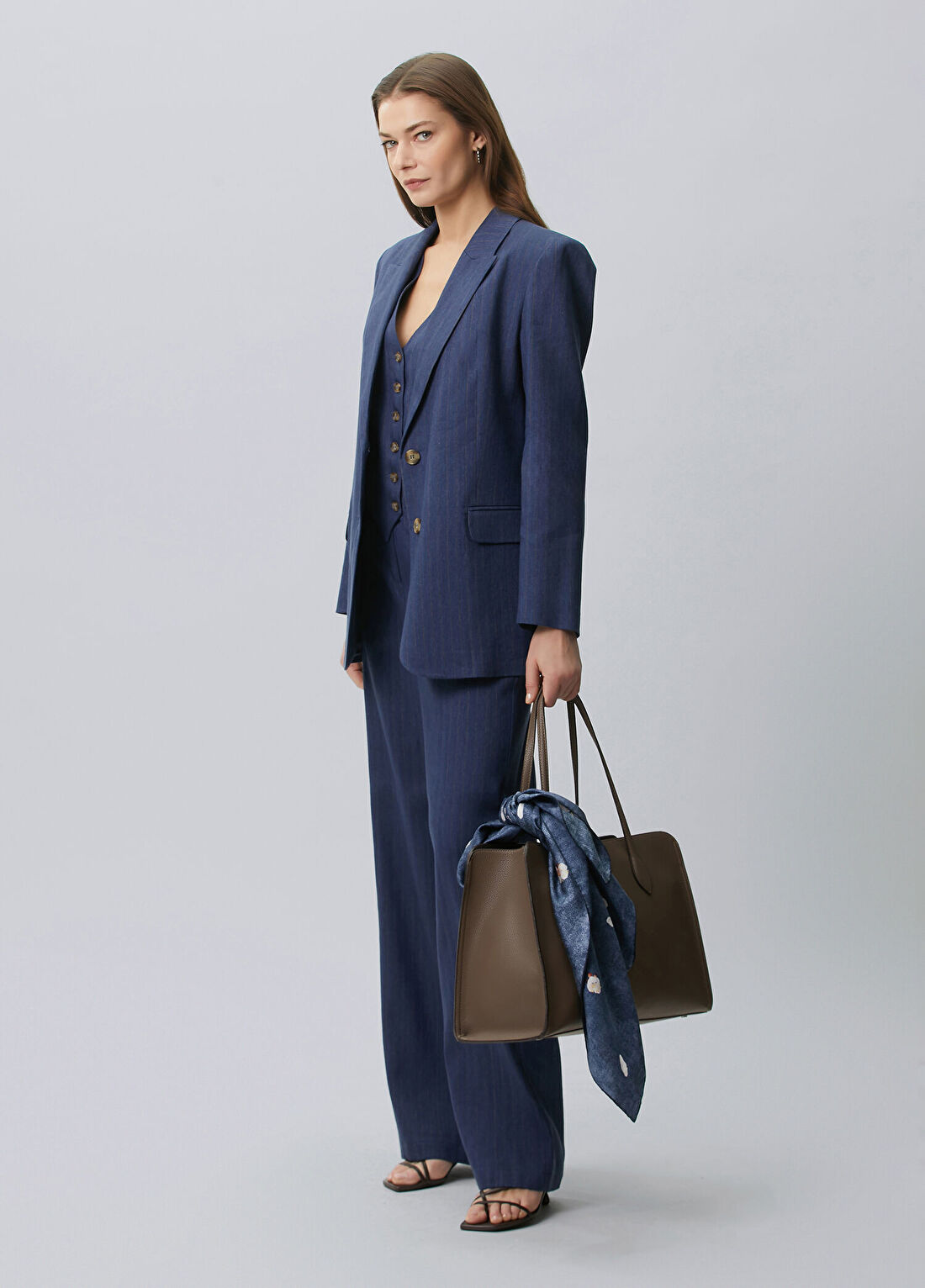 Beymen Collection Indigo Çizgili Keten Ceket görsel 3