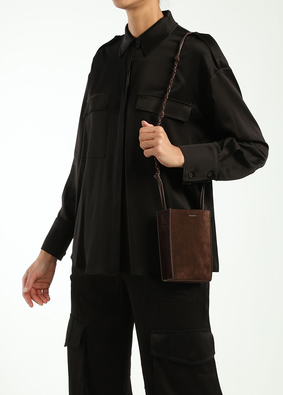Jil Sander Tangle Koyu Kahverengi Kadın Süet Çanta görsel 2
