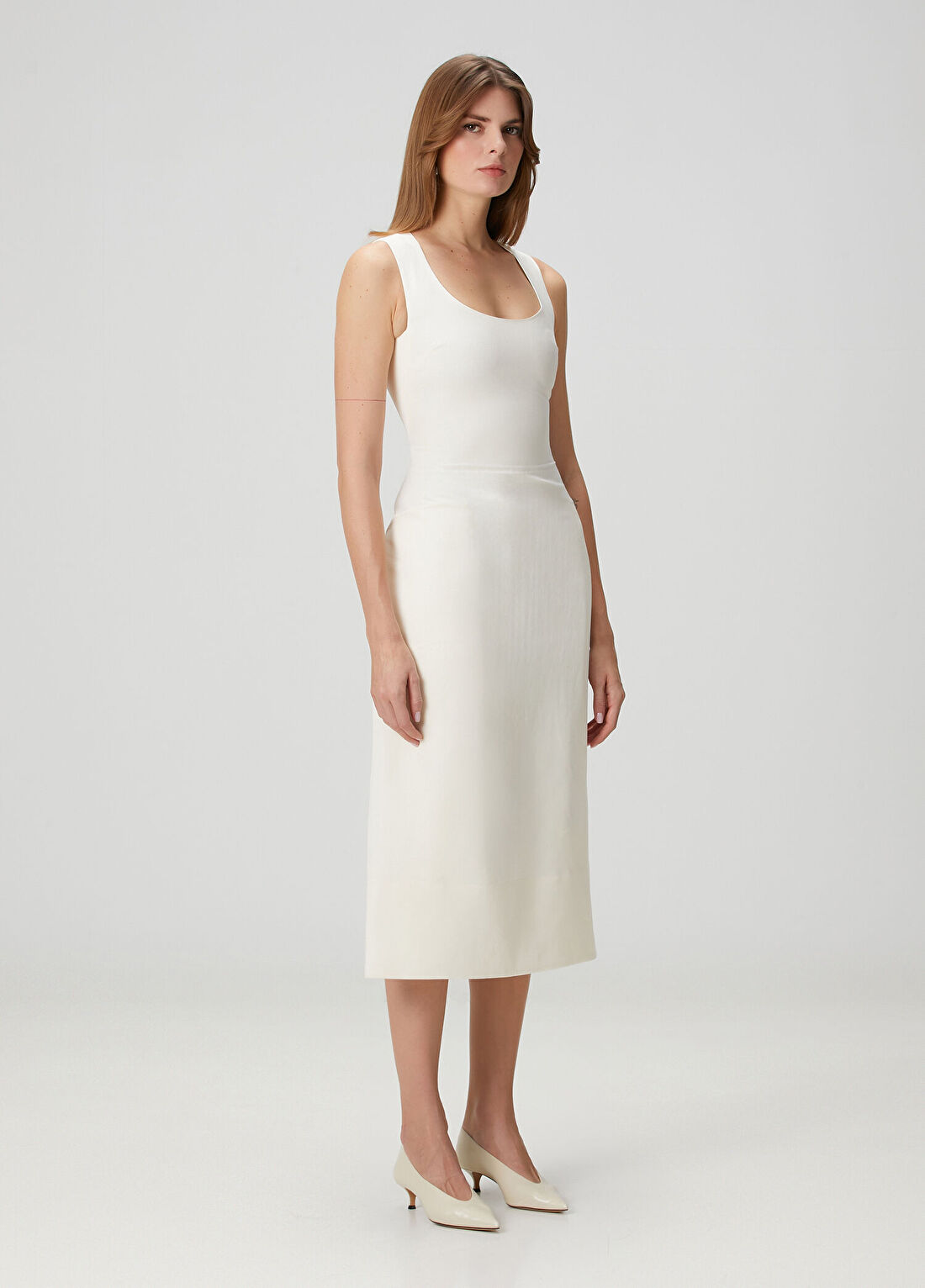 Jacquemus Tablier Beyaz Midi Keten Elbise görsel 2