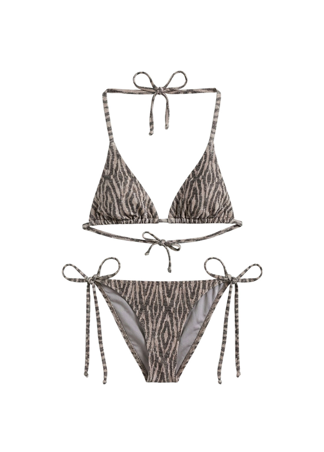 Fifth Sense After Sun Gri Desenli Üçgen Boyundan Bağlamalı Kadın Bikini Takımı