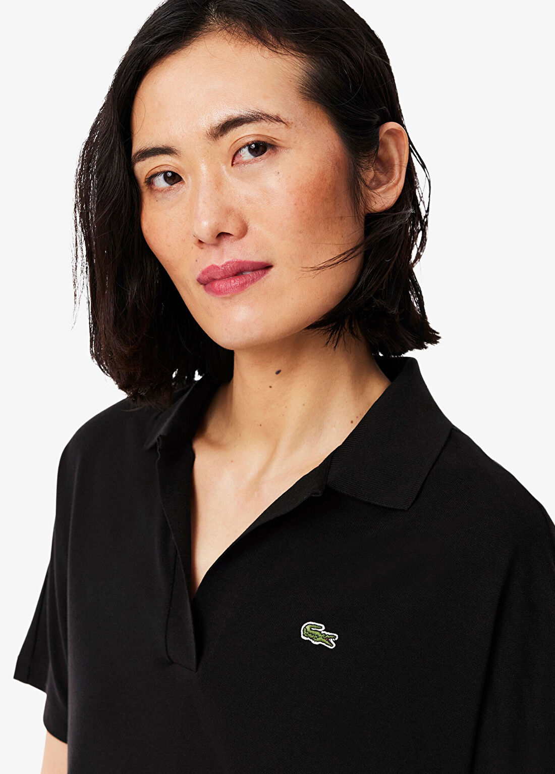 Lacoste Siyah Polo Yaka Relaxed Fit Kısa Kollu Kadın T-shirt görsel 2