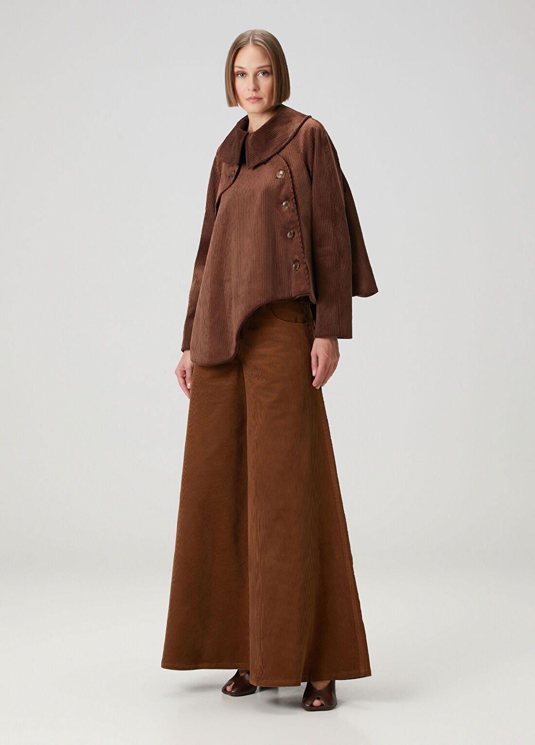 A.w.a.k.e. Mode Kahverengi Wide Leg Kadife Pantolon