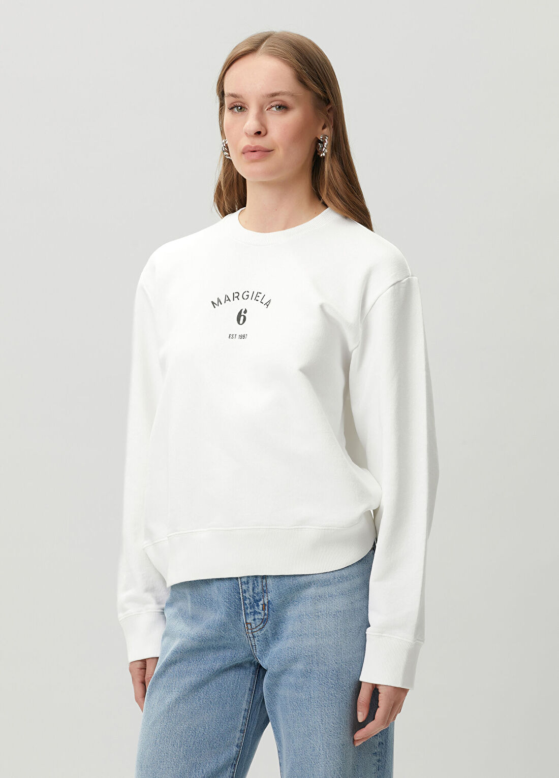 MM6 Maison Margiela Kırık Beyaz Logolu Sweatshirt