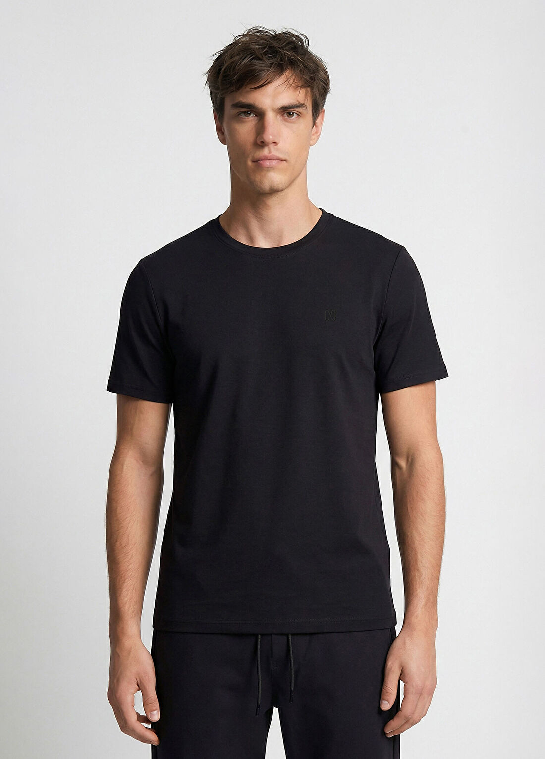 Network Siyah Bisiklet Yaka Pike Desenli Basic T-shirt