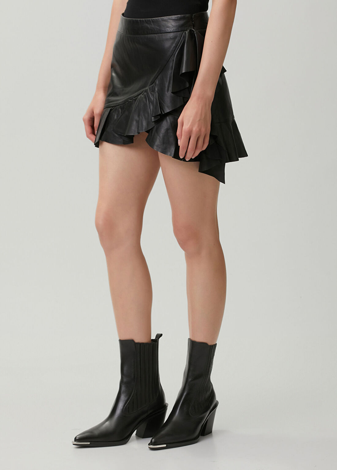 AllSaints Luana Siyah Mini Deri Etek görsel 2