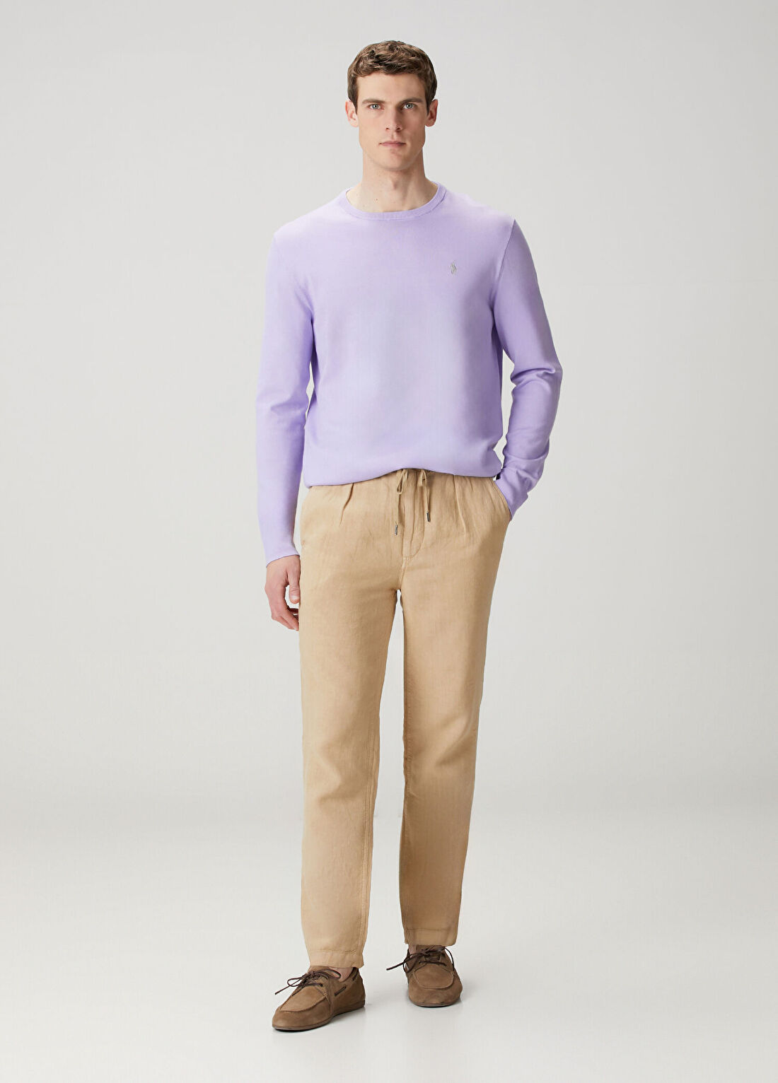 Polo Ralph Lauren Bej Beli Kordonlu Keten Pantolon