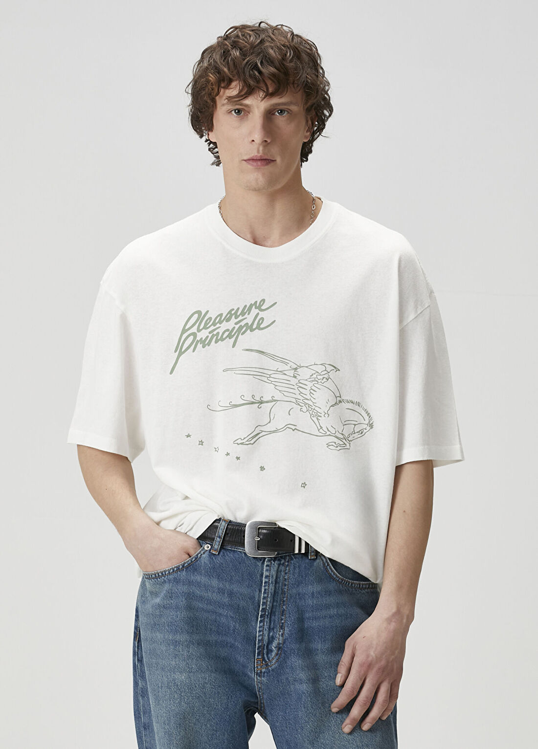 Academia Kırık Beyaz Pleasure Baskılı Oversize T-shirt görsel 2