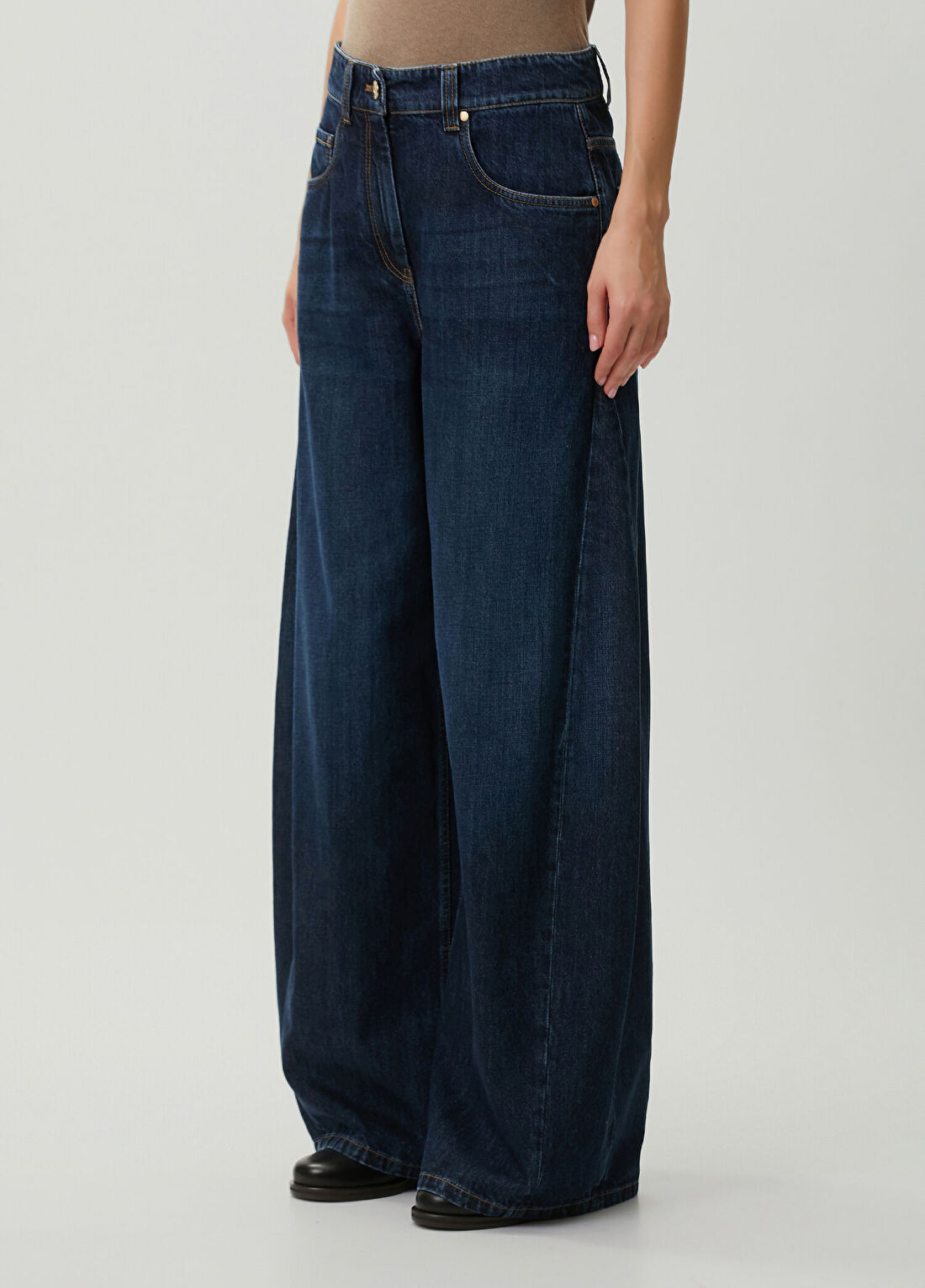 Brunello Cucinelli Lacivert Wide Leg Jean Pantolon görsel 2
