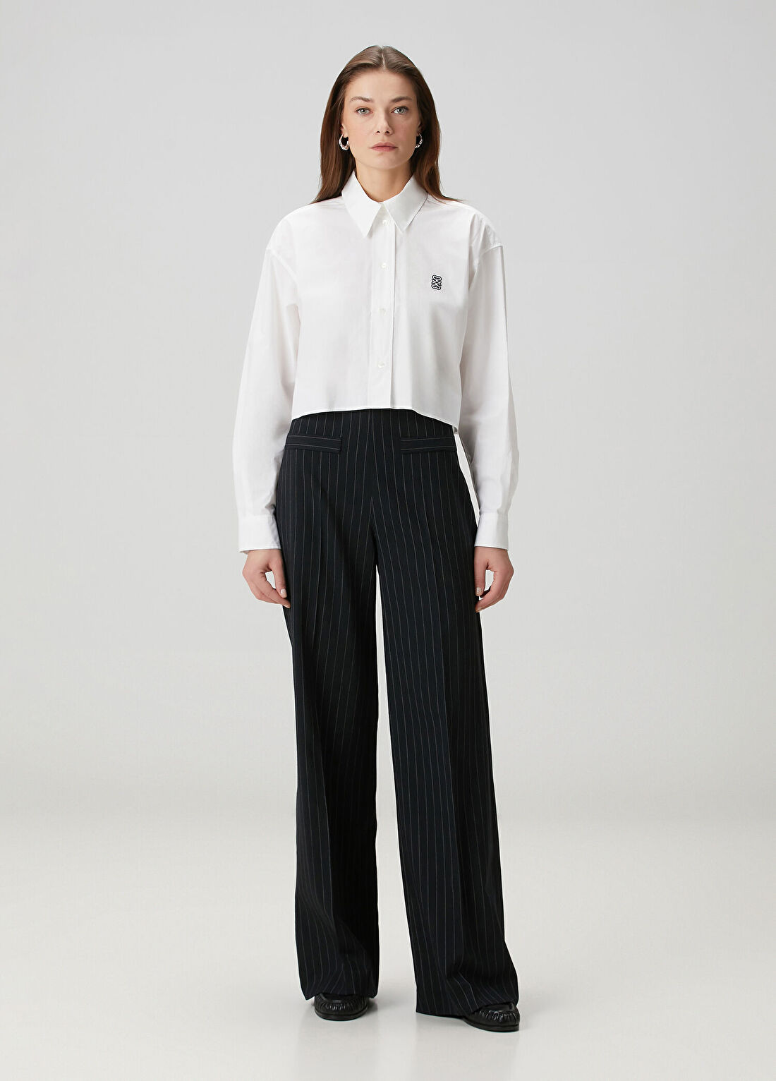 Sandro Kim Beyaz Crop Poplin Gömlek görsel 2