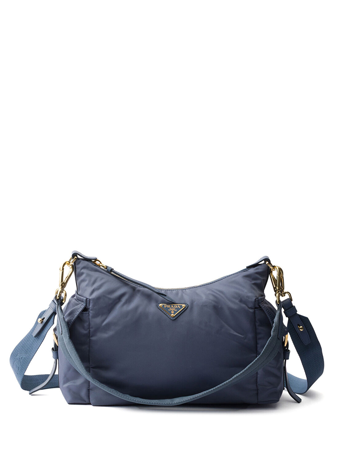 Prada Explore Mavi Re-Nylon Deri Büyük Boy Kadın Omuz Çantası