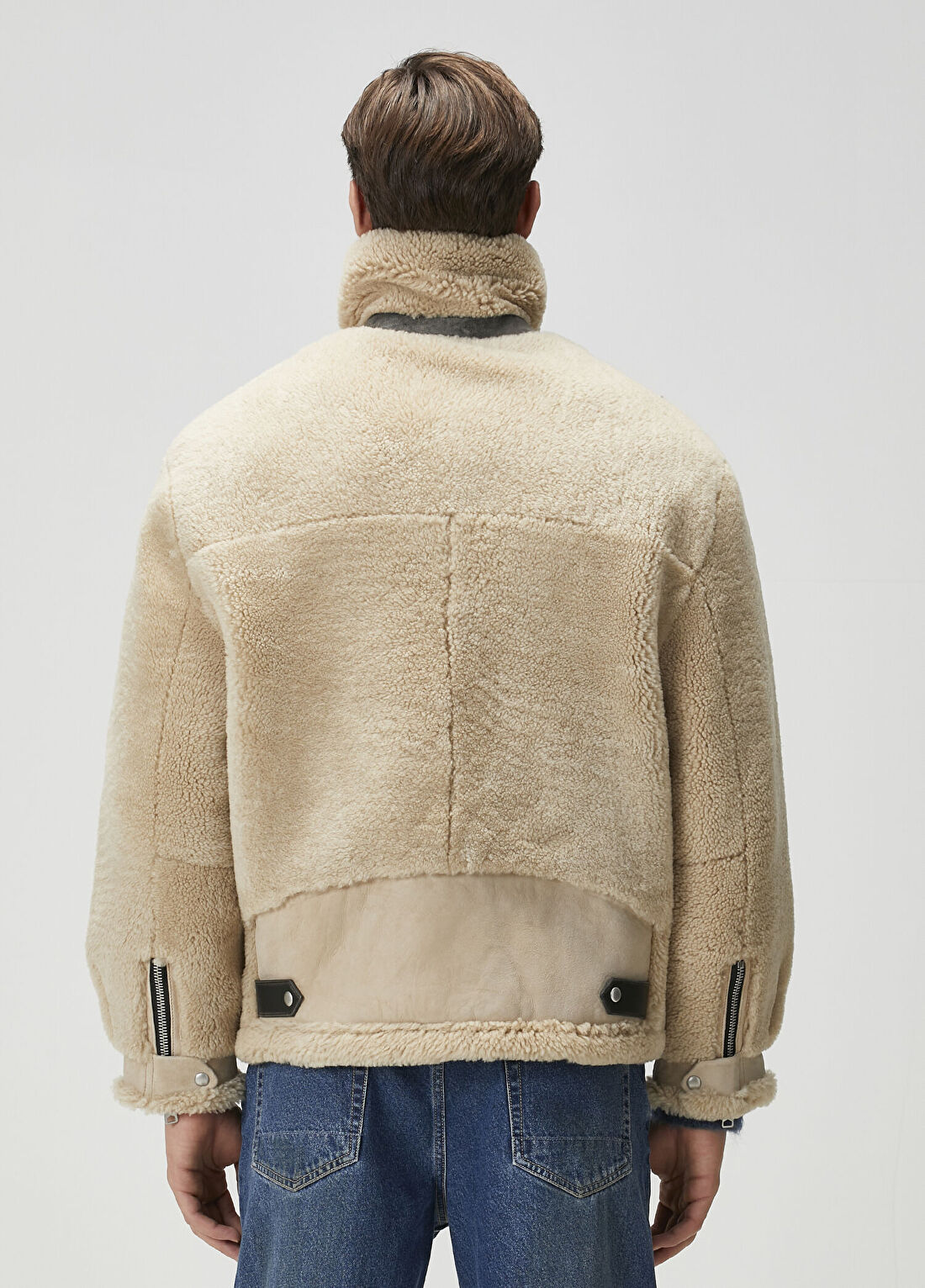 AllSaints Vernon Bej Oversized Shearling Deri Mont görsel 4