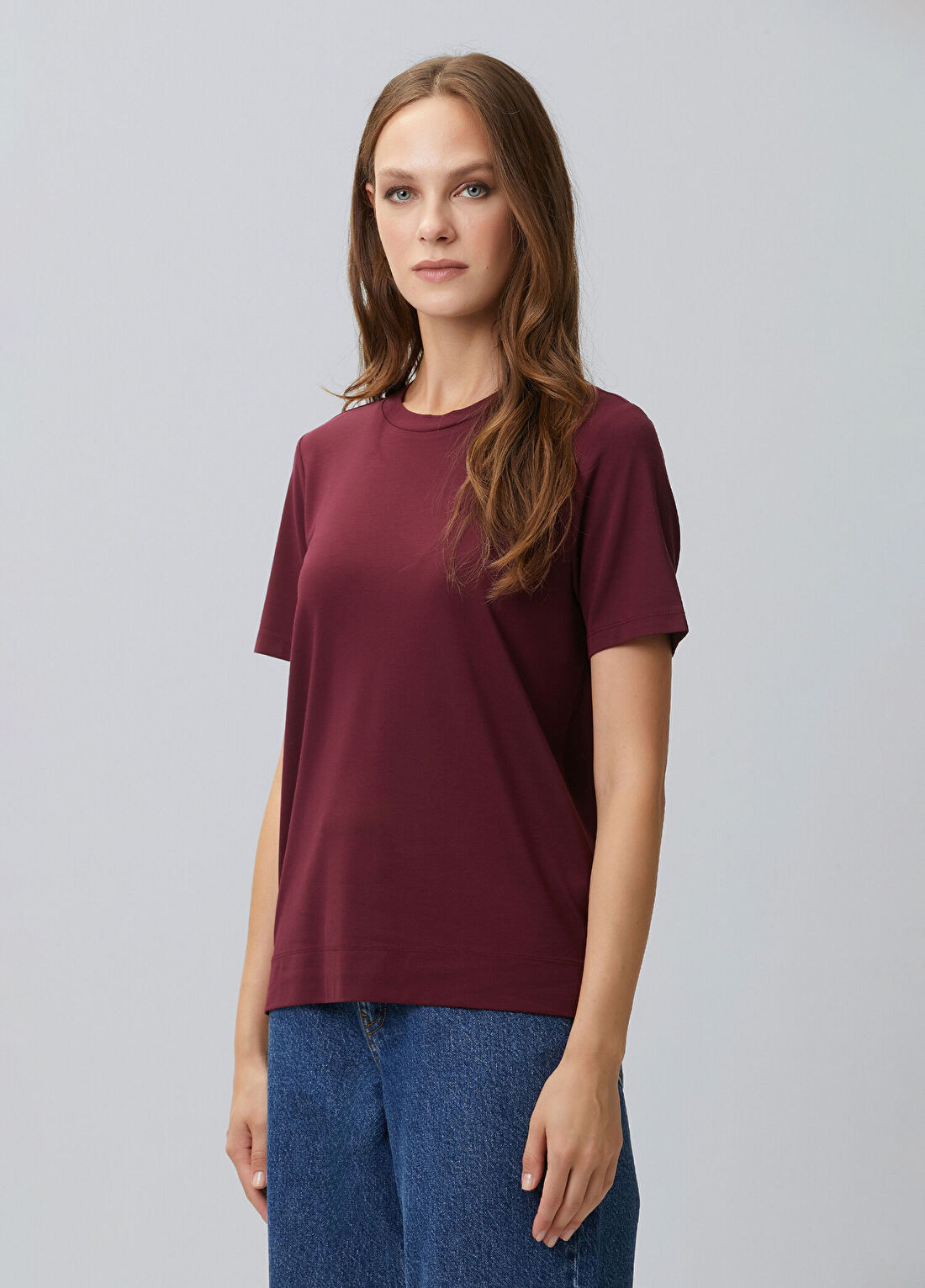 Network Bordo Basic Bisiklet Yaka T-shirt görsel 4