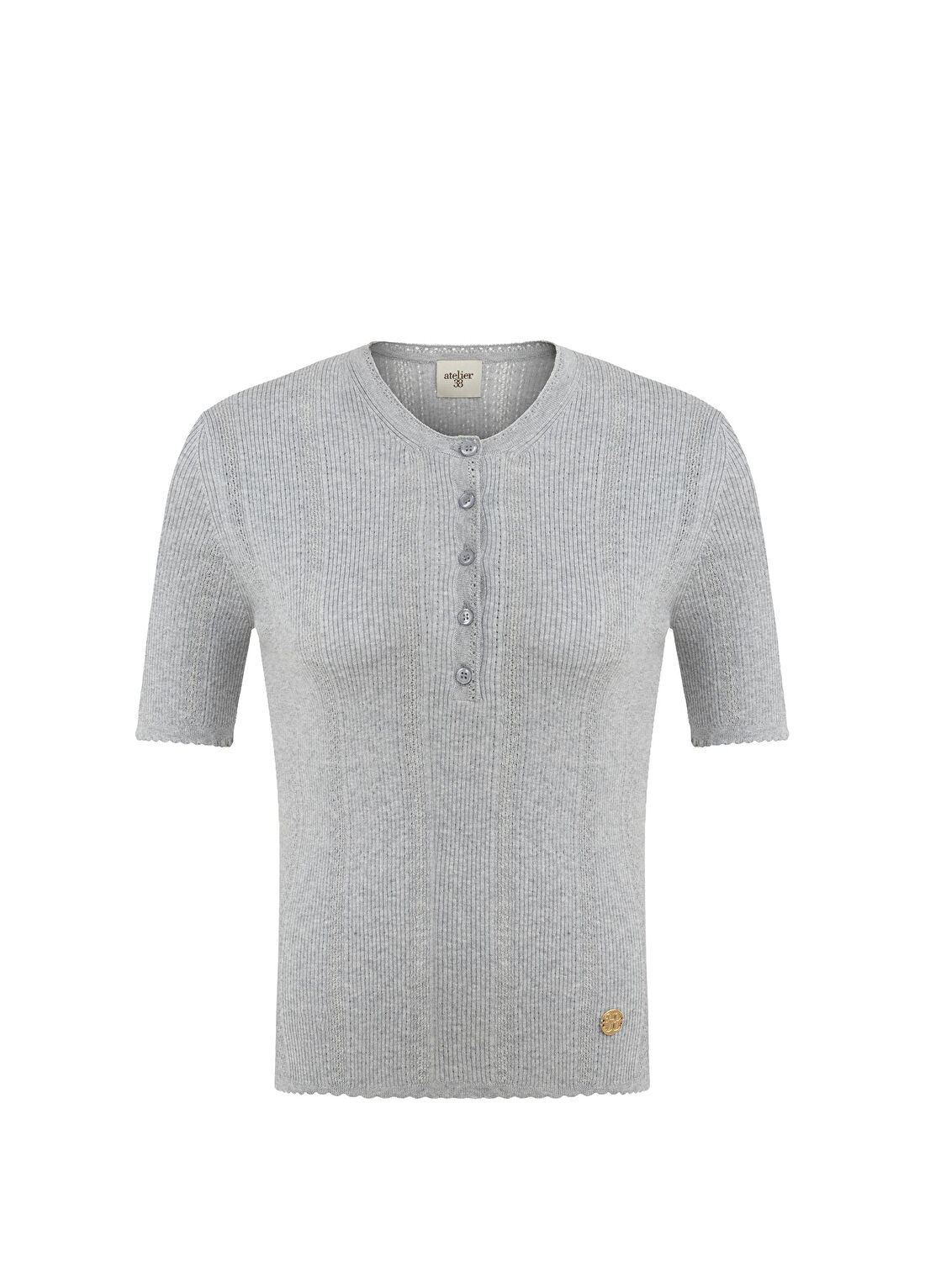 Atelier38 Monday Düğmeli Kısa Kollu Kadın T-shirt