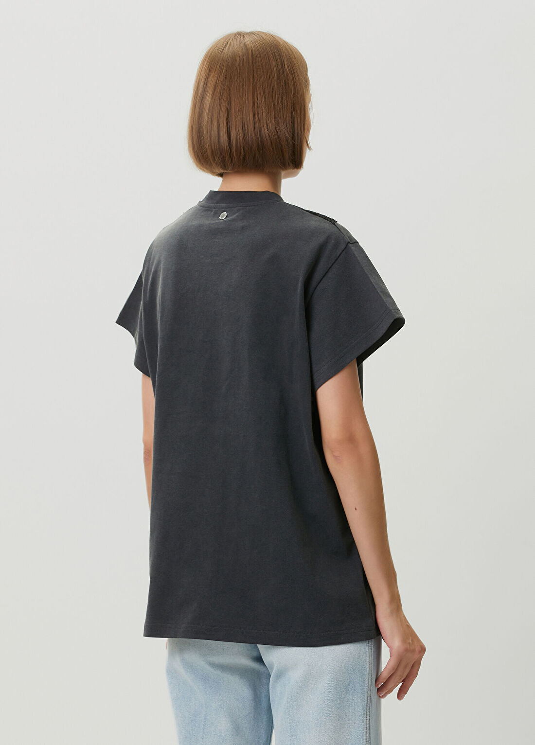 Stella McCartney Antrasit Dantel Garnili T-shirt görsel 4