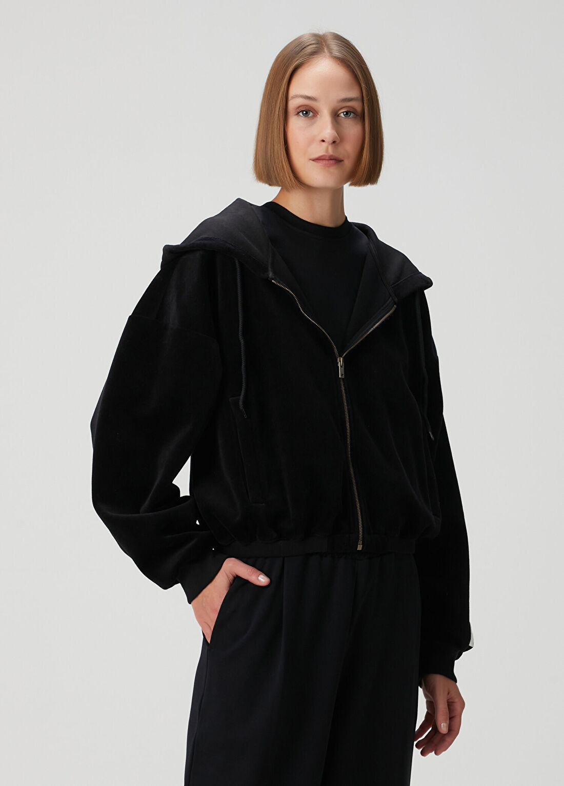 Golden Goose Siyah Kapüşonlu Kadife Sweatshirt görsel 3