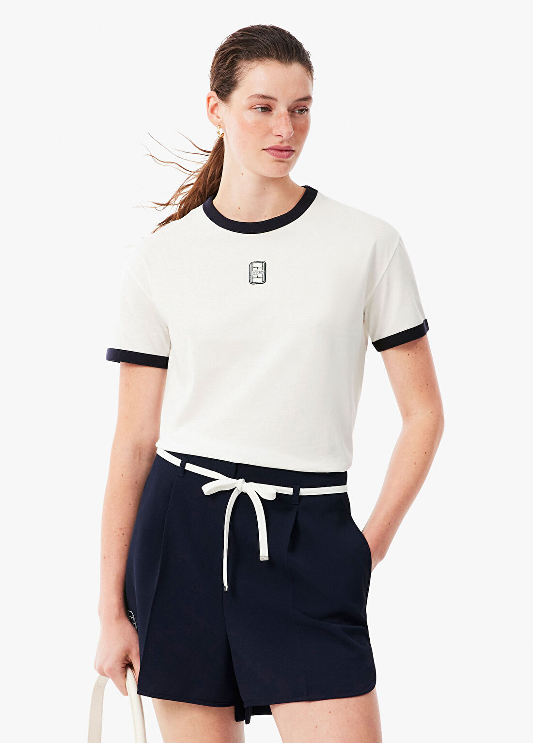 Lacoste Beyaz Bisiklet Yaka Relaxed Fit Kısa Kollu Kadın T-Shirt