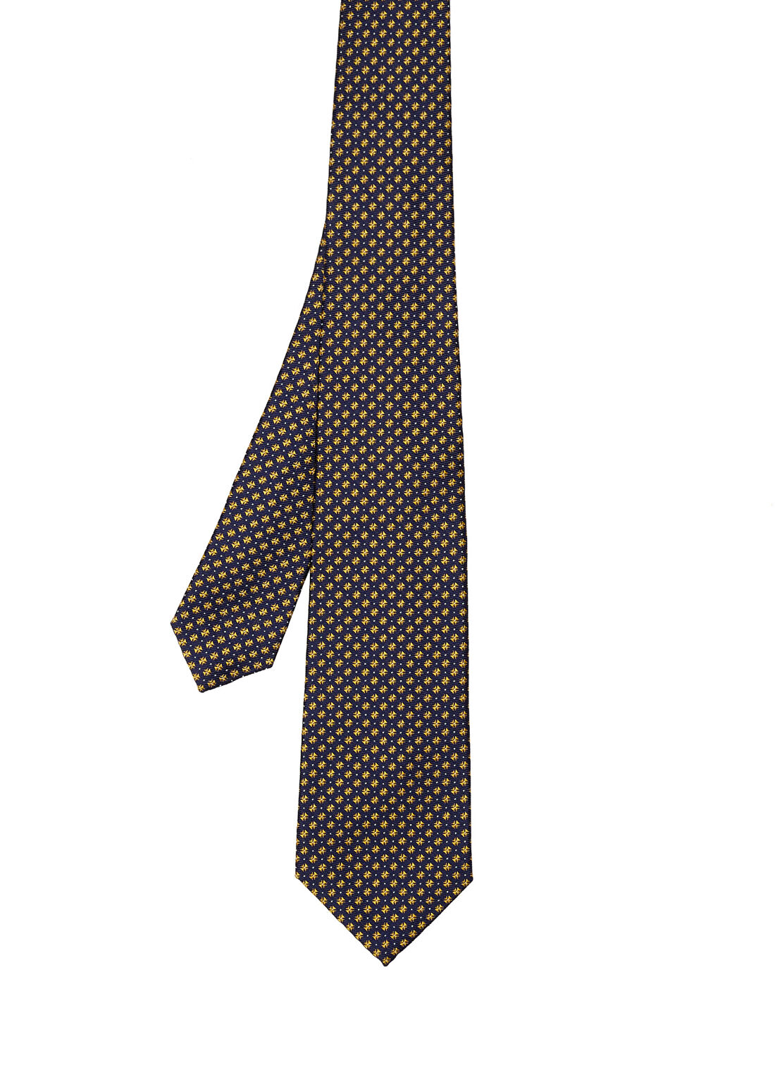 Kiton Lacivert Sarı Desenli İpek Kravat