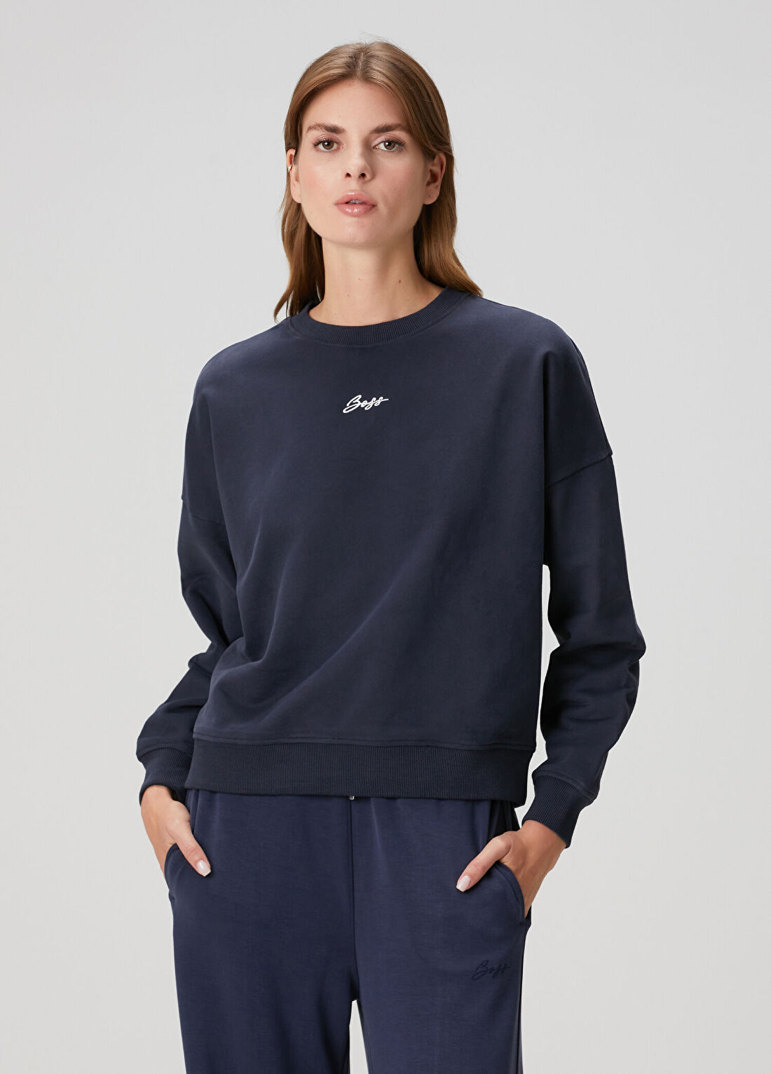 Boss Koyu Mavi Sweatshirt görsel 3