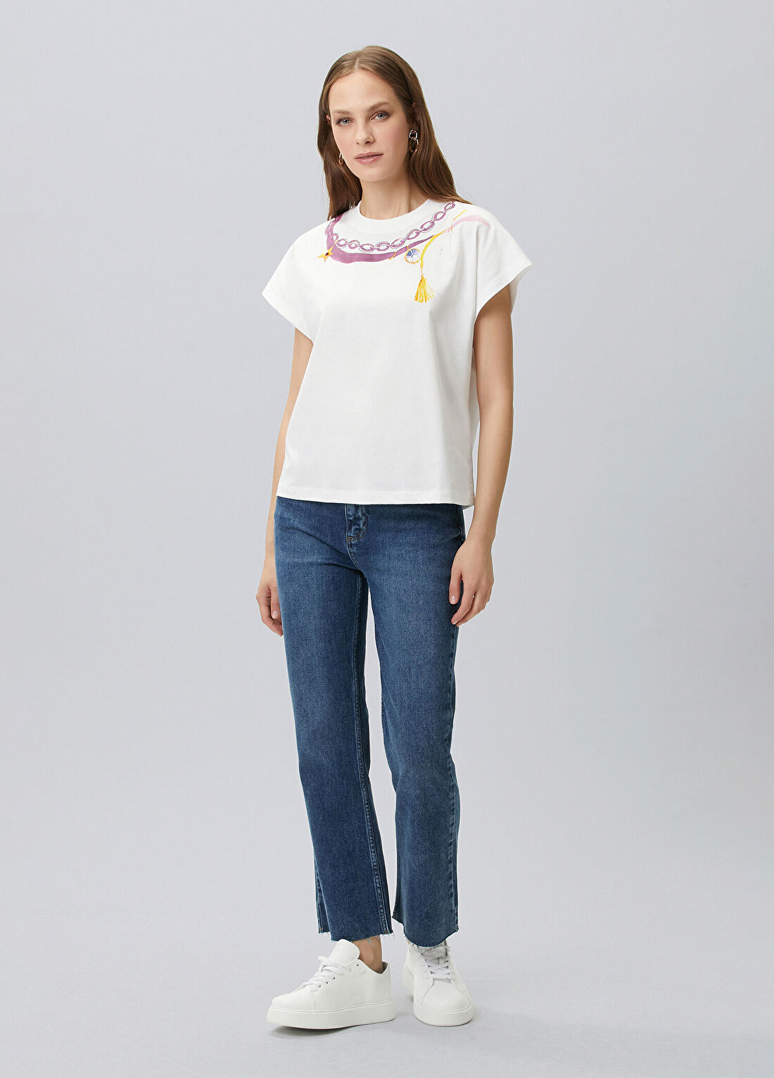 Network Kırık Beyaz Yaka Baskı Detaylı T-shirt görsel 3